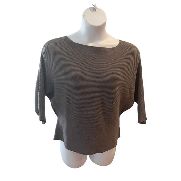 NY&C, SIZE L, GRAY RIBBED SWEATER, 3/4 SLEEVE - Picture 1 of 3